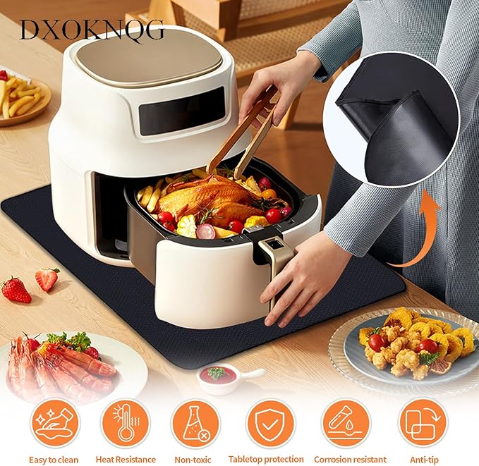 Heat Resistant Appliance Mat, Black, Non-Slip Kitchen Counter Protector, Large Size for Coffee Maker, Blender, Air Fryer (1, 16 * 20)