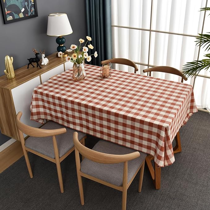 Gingham Table Cloth for Rectangle Tables Orange Checkered Plaid Tablecloth Heavy Duty Cotton Blend Washable & Wrinkle Table Cover for Outdoor Kitchen Dining Picnic Camping (52x120 Inch)