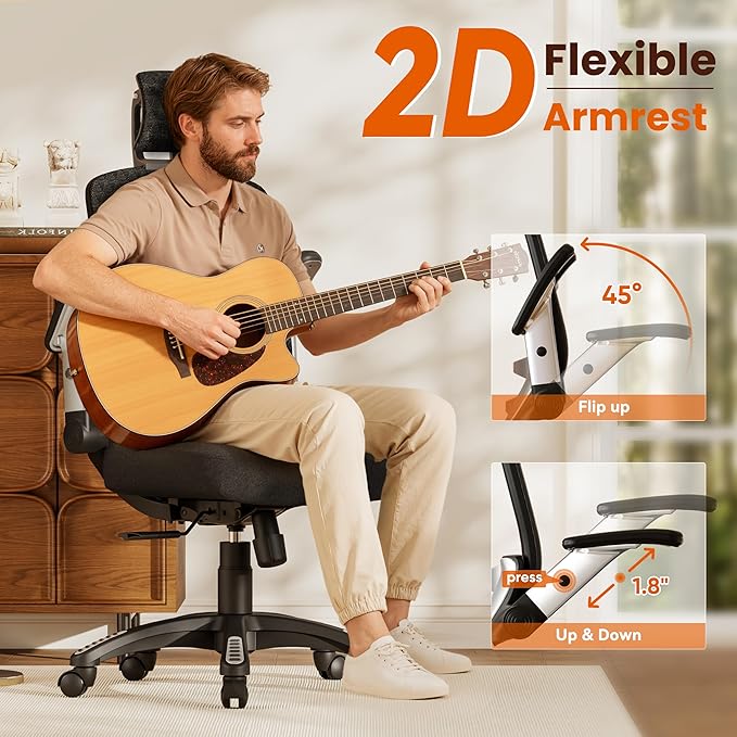 GABRYLLY Ergonomic Office Chair, High Back Home Desk Chair with Flip-Up Arms, 3D Headrest, Thick Sponge Sea &90-120° Recline, Big and Tall Mesh Executive Chairs for Man Woman, Midnight-Cloud
