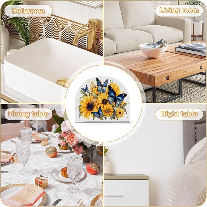 Napkin Holder Sunflower and Butterfly Crystal Clear Acrylic Napkin Holders Paper Napkin Holder Dining Table Dispenser for Kitchen Restaurant Home Decor Bar Accessories