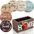 House Warming Gifts for New Home Farmhouse Coaster for Drinks Wood Coasters Set of 6 Personalized Christmas Coasters with Holder Valentines Day Gifts Heart Coaster for Home Decor (Classic Farmhouse)