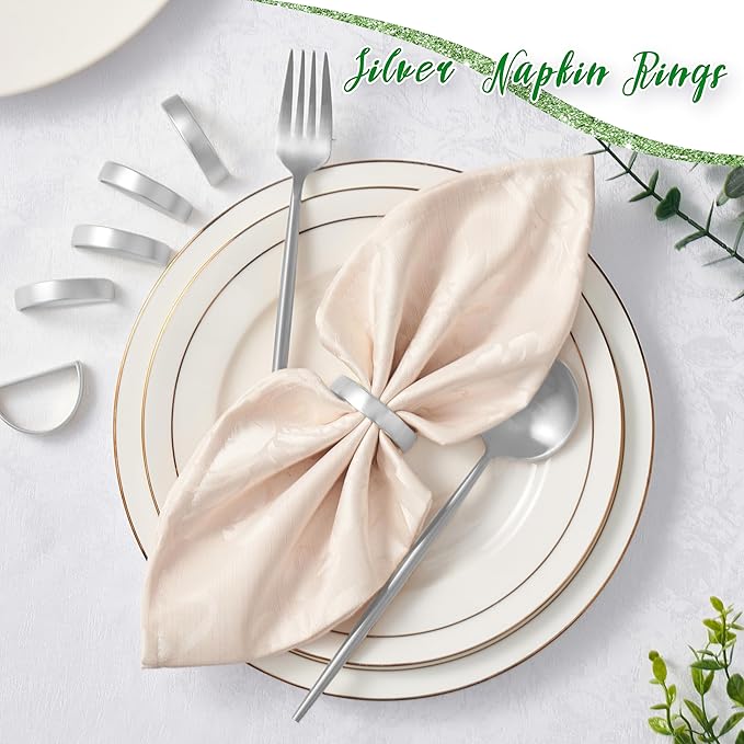 APTWOW Silver Napkin Rings Set of 12, Semicircle Metal Silver Napkin Holder Buckles, Fall Thanksgiving Christmas Napkin Rings for Dinner Table Decor, Wedding, Banquet, Party