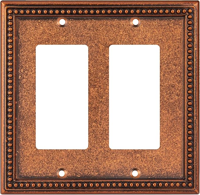 Henne Bery Raised Pearls Decorative Wall Plate Switch Plate Outlet Cover (Double Decorator, Sponged Copper)