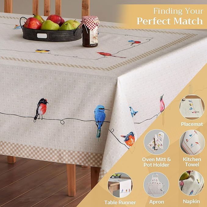 Maison d' Hermine Table Cloth Rectangle Table 100% Cotton 70 x 120 Inches Tablecloth Reusable Decorative for Dining Room Farmhouse Home Valentines Day Decorations Spring Summer - Birdies on Wire