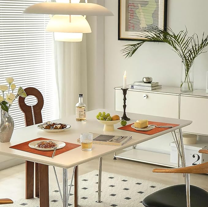 Cowhide Pattern PU Leather Placemats Set of 6 Heat Resistant Kitchen Table Mats, Non-Slip Dining Table Decorations, Double-Sides Waterproof Wipeable Place mats(Brown)