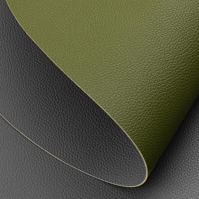 Myir JUN Round Placemats Set of 4 Faux Leather Place Mats and Coasters 15 inch Round Table Mats Dual Sided Non-Slip Stain Resistant Placemats (Gray & Green, Set of 4)