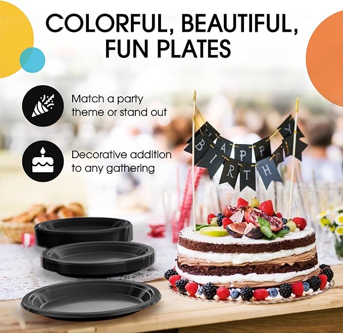 Black Plastic Plates For Party 9" Black Disposable Plates Heavy Duty 100 Pcs Plastic Dinnerware Sets Heavy Duty 350 GSM Disposable Dinnerware Set