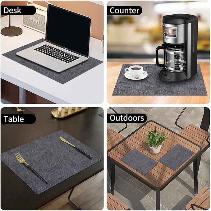 homing Faux Leather Heat Resistant Placemats 12 Packs, Waterproof Wipeable Dining PU Place Mats for Indoor & Outdoor, Easy to Clean, Charcoal