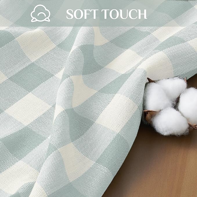 Softalker Checkered Tablecloth Rectangle, Outdoor Linen Cotton Gingham Table Cloth with Tassel, Heavy Duty Wrinkle Free Buffalo Plaid Table Cover for Kitchen Dining Home Party - 55 x 70 Inch, Aqua