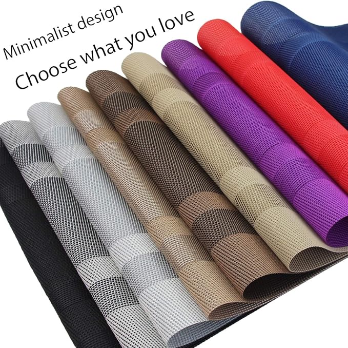 PIGCHCY Placemats Set of 12 Washable Durable Place Mats Vinyl Heat Resistant Non-Slip Table Mats Indoor Outdoor (Pure Black)