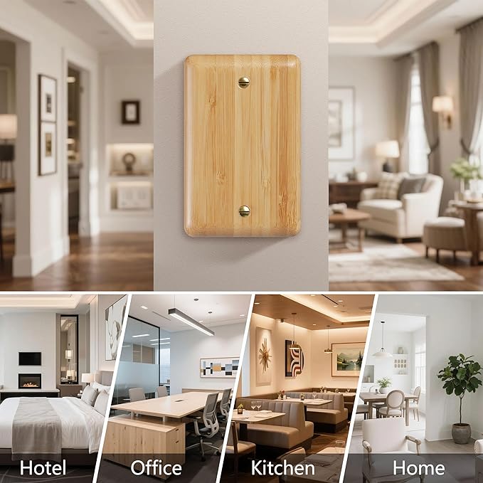Bamboo Wood Blank Wall Plate Conceal Unused Ports, Decorative Cover
