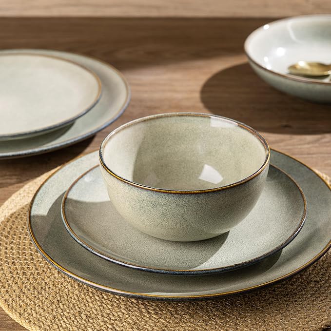 AmorArc Ceramic Dinnerware Sets for 6, 18 Pieces Handpainted Plates and Bowls Set, Scratch Resistant Stoneware Dishes Set, Dishwasher & Microwave Safe, Reactive Glaze