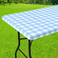 Smiry Rectangle Picnic Table Cloth, Elastic Waterproof Fitted Vinyl Tablecloths, Flannel Backed Buffalo Plaid Table Covers for Dining, Camping, Outdoor (Baby Blue and White, 30" x 60")