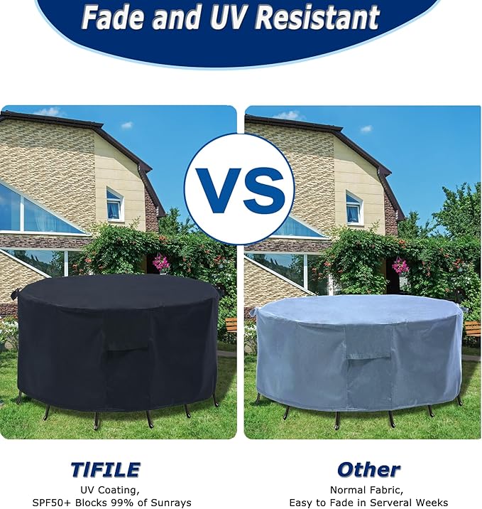 Round Patio Furniture Covers - 90" Dia Waterproof Table & Fire Pit Cover - Anti-Fading for Outdoor Dining Sets