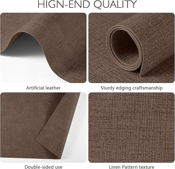 Faux Leather Placemats Set of 6 Washable PU Table mats for Kitchen Table - Heat Resistant, Waterproof, Easy Clean, Anti Slip 11.8" x 17" (Dark Brown-6 Pack)