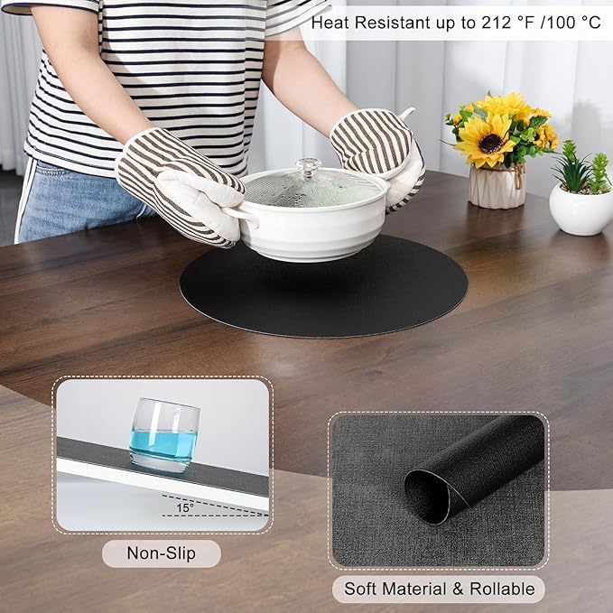 Myir JUN Round Placemats Dual Sided, Faux Leather Place Mats Set of 4 Indoor Placemats for Dining Table Outdoor Placemats Non-Slip Washable Table Mats (Set of 8, Gray Black)