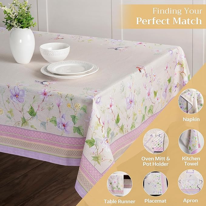 Maison d' Hermine Table Cloth Rectangle Table 100% Cotton 70 x 90 Inches Tablecloth Reusable Decorative for Dining Room Farmhouse Home Valentines Day Decorations Spring Summer - Magnolia Mornings