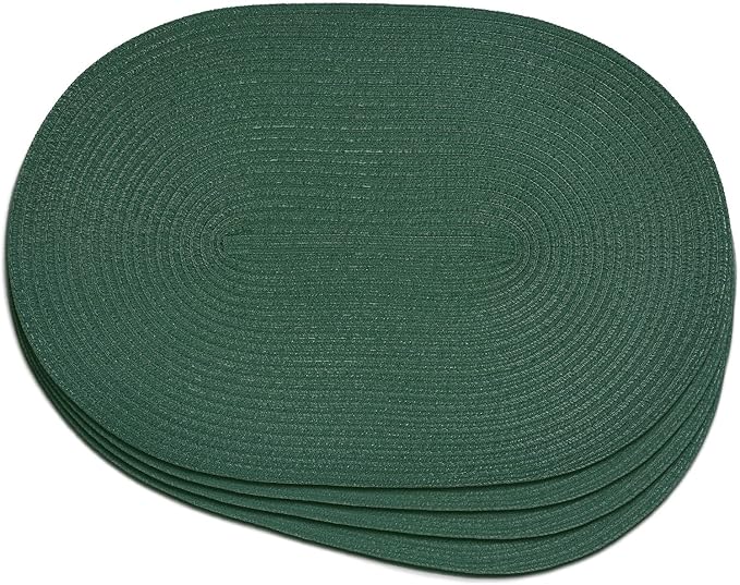 Noctiflorous Oval Braided Placemats Set of 4 Woven 12x18 Inch Non Slip Washable Heat Resistant Place Mats Round Tablemats for Dining Kitchen Party Daily Table Decor Dinner Mats (Solid Forest Green, 4)