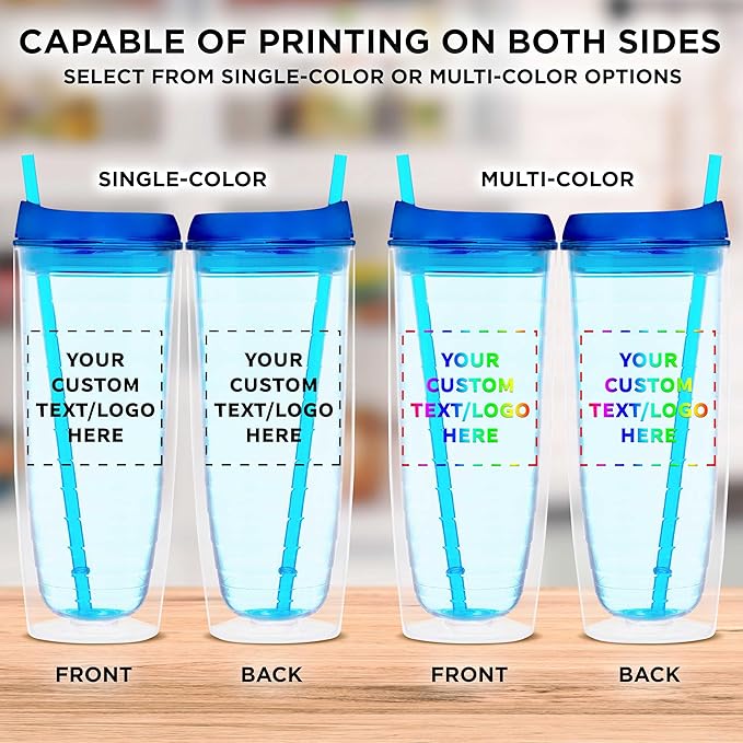 Custom Tall Orbit Acrylic Tumblers 20 oz. Set of 50, Personalized Bulk Pack - Perfect for Iced Coffee, Soda, Other Hot & Cold Beverages - Blue