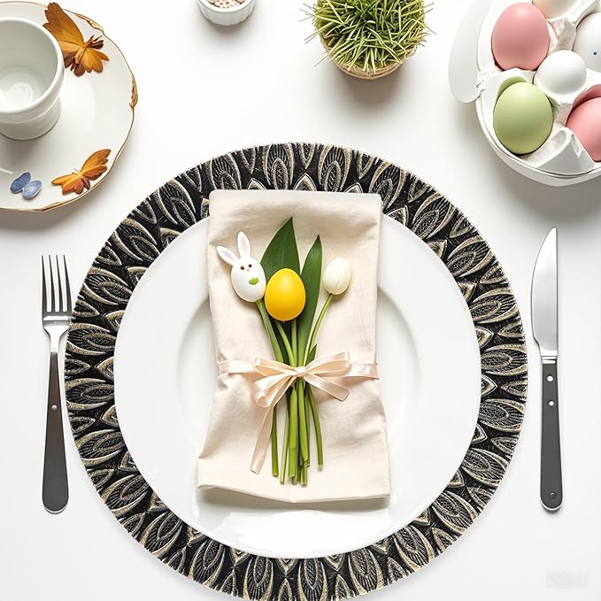 Black Charger Plates, 13 Inch Set of 6 Plastic Peacock Chargers for Dinner Plates,Table Settings, Easter, Thanksgiving, Christmas Party, Family Gathering.