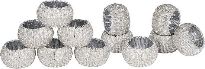 Lightnpro Beaded Napkin Ring Set of 12 - Elegant Decorative Napkin Holder for Dining Table Decor, Weddings, Banquets, Birthday Parties, Thanksgiving, Special Occasion, Holiday & Everyday Use - Gold