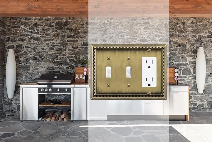 Henne Bery Sunken Pearls Heavy Duty Decorative Wall Plate Switch Plate Outlet Cover (Double Toggle/Single Decorator, Antique Brass)