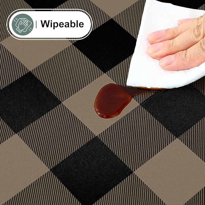 misaya Rectangle Waterproof Vinyl Table Cloth, Buffalo Flannel Backed Tablecloth, Wipeable Plastic Table Cover for Dinner, Kitchen, Outdoor (60" x 84", Black and Khaki)