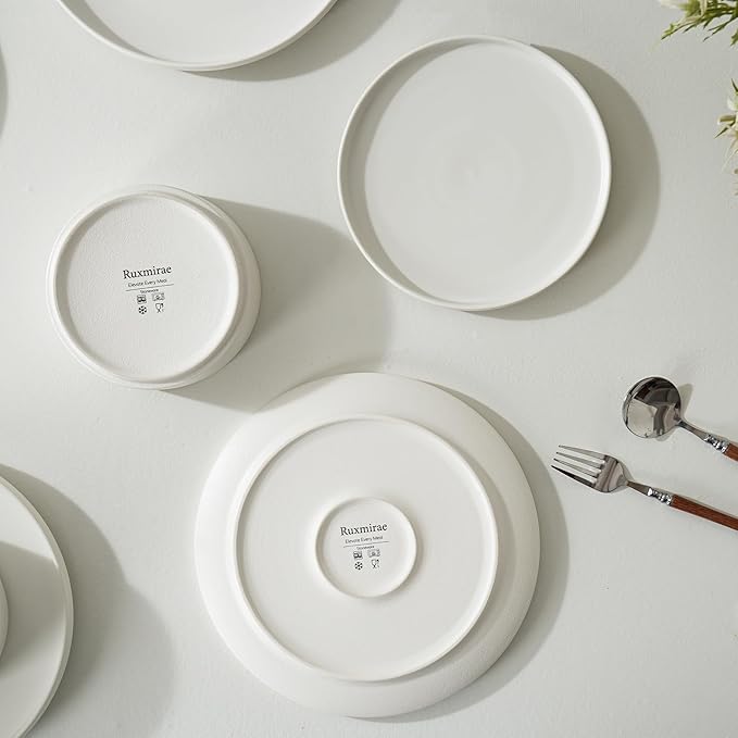 24 Piece Ceramic Dinnerware Set for 8, Modern Minimalist Stoneware Dinner Plates and Bowls, Microwave Safe, Dishwasher Safe, Versatile for All Seasons, Matte White
