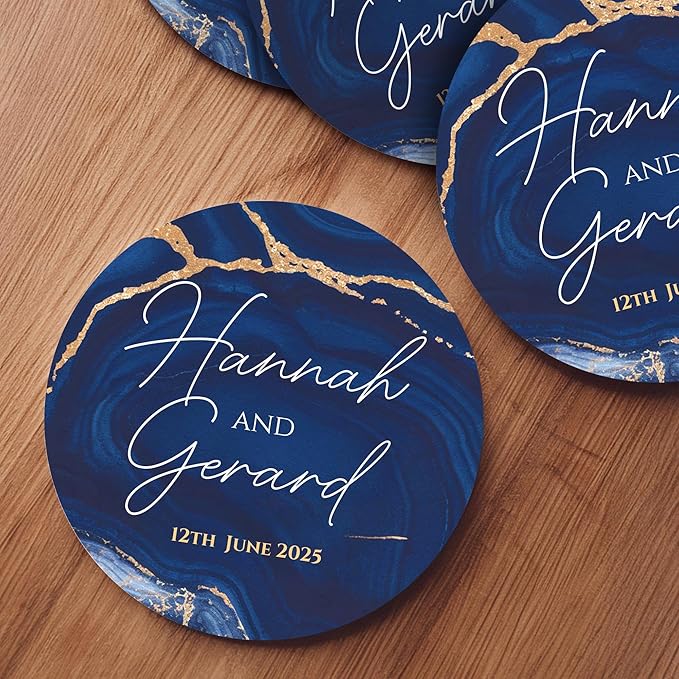 100 Pack Personalized Wedding Coasters, Custom Cardboard Coasters for Drinks with Photo Print and Text, Keepsake Wedding Favors and Gifts for Couples, 3.95" Round (Design 5)