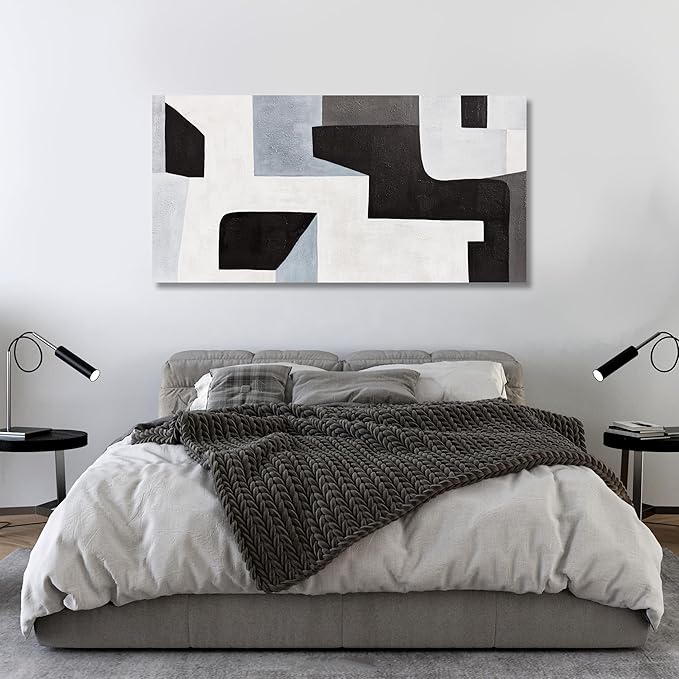 Abstract Wall Art Modern Minimalist Art Wall Decor Black Grey and Blue Irregular Shape Home Decor Canvas Art Wall Decor Abstract Wall Art Framed Artwork for Living Room Bedroom Office 20"x40"