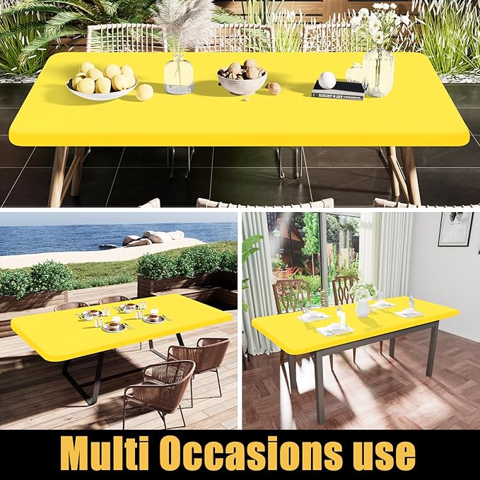 Smiry Rectangle Tablecloth, Elastic Fitted Flannel Backed Vinyl Tablecloths for 6ft Folding Tables, Waterproof Wipeable Table Covers for Indoor, Outdoor, Picnic and Camping (Yellow, 30"x72")