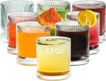 KEMORELA Drinking Glasses Set of 8, Ribbed Glassware, 13 Oz Old Fashioned Whiskey Glass, Vintage Glassware, Origami Style Cocktail Glasses, Clear Bar Glasses for Iced Coffee & Beverages (8PCS)