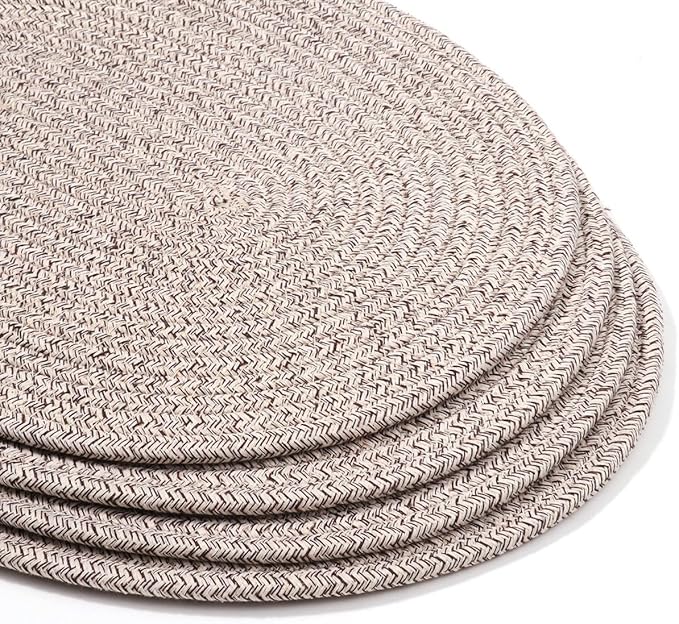 Braided Placemats Set of 6, Cotton Fabric Oval Table Mats Non Slip Washable 16 * 12 inch Oval Place Mats, 6 Pack Mix Brown Rope Woven Placemats