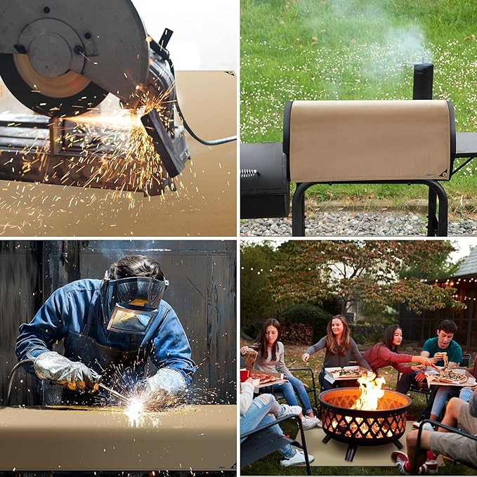 Heavy Duty Fiberglass Welding Blanket, Heat Resistant Blanket with Brass Grommets, Multi-Purpose Welding Mat for Grill, Smoker, Camping, Industrial Use (4x6 ft - 2 Pack)