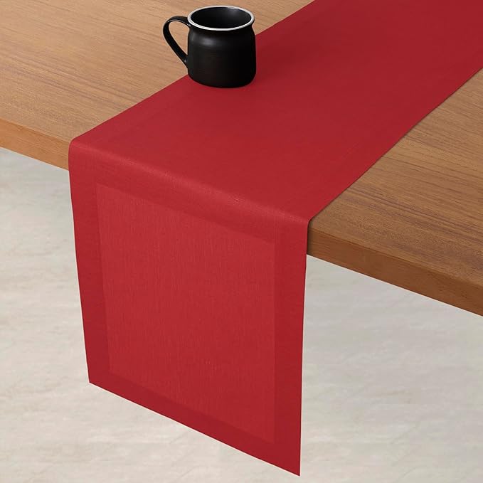 D'Moksha Homes Linen Bright Red Table Runner 72 Inches Long - 100% Pure Linen 14 x 72 Inch Table Runner for Dining, Valentines, Spring, Easter - Machine Washable
