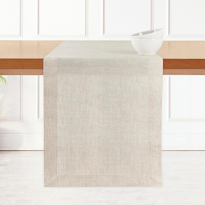D'Moksha Homes Linen Table Runner 48 Inches - 100% Pure Linen Light Natural Table Runner 14 x 48 Inch for Coffee Tables, Dresser, Valentines, Spring, Easter - Machine Washable
