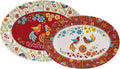 Bico Red Spring Bird 16 plus 14 inch Oval Platters Set, Set of 2, Microwave and Dishwasher Safe, for Serving Fish, Chicken, Turkey