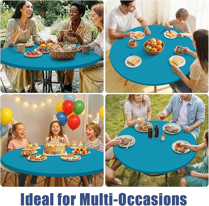 Round Spandex Tablecloth, Elastic Fitted Waterproof Tablecloths for 18"-24" Tables, Stretch Washable Picnic Table Cover for Camping, Dining, Indoor and Outdoor, Turquoise