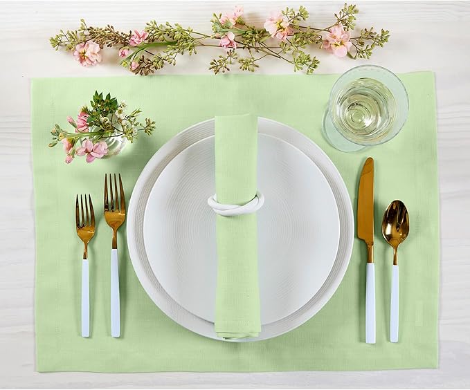 Solino Home Linen Napkins Set of 4-100% Pure Linen Pastel Green Dinner Napkins Cloth 20 x 20 Inch for Spring, Easter, St Patricks Day - Fete, Handcrafted and Machine Washable