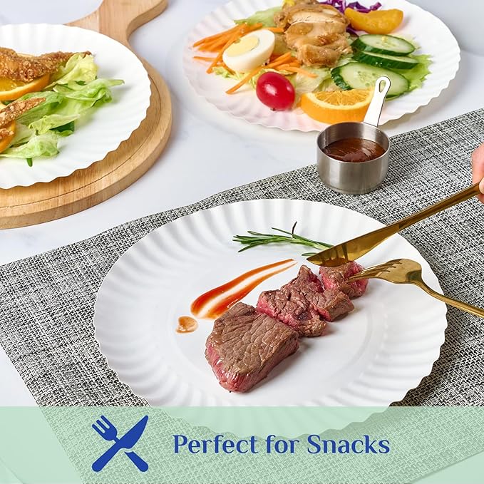 MUCHII 300 Count 9 Inch Paper Plates, Disposable Dinner Plates Bulk, White Plate Uncoated for Parties, Catering, Picnics, and DIY