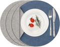 Myir JUN Reversible Vinyl Round Placemats Set of 4, Faux Leather Place Mats Dual Sided Waterproof Wipeable, Heat-Resistant Table Mats for Kitchen Dining Indoor Outdoor (14", Light Gray Navy Blue)