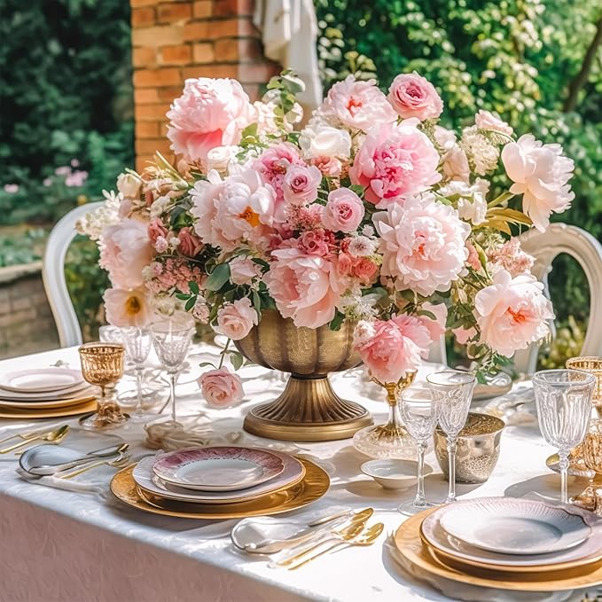 Distressed Gold Metal Compote Bowl Compote Vase Centerpieces for Table Pedestal Vase for Wedding Birthday Party Anniversary Indoor Outdoor Activity, 8 Diameter(Distressed Gold,10 Pcs)