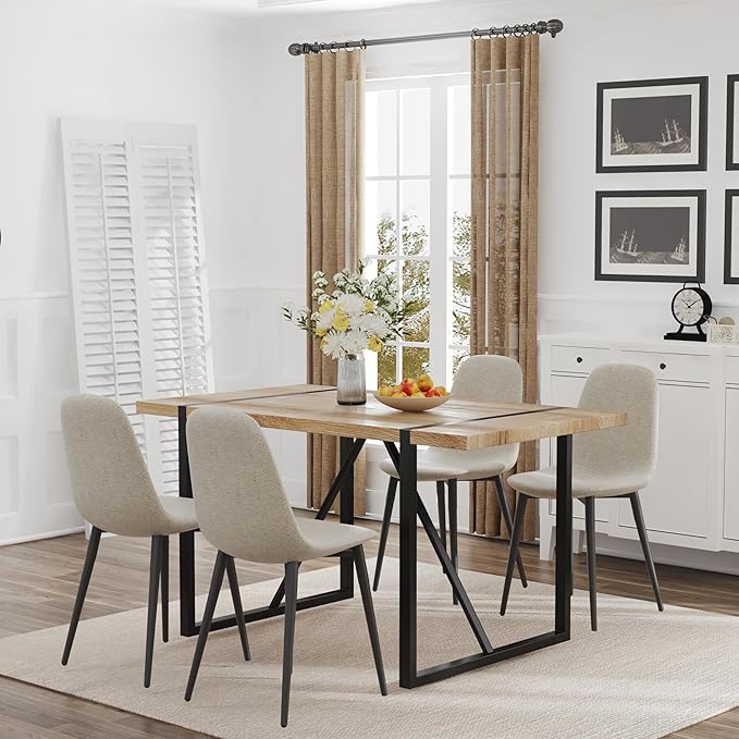 Dining Table Set for 4, Modern Table and Chairs Set of 4, 5 Piece Dining Table Set Include Wooden Rectangle Kitchen Table and 4 Fabric Chairs Ideal for Kitchen Dining Room Easy to Assemble