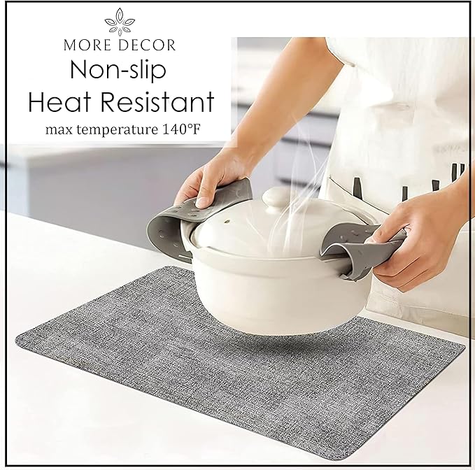 More Décor Faux Leather Placemats Set of 6 for Dining Table – Waterproof, Wipeable, Washable, Stain & Heat Resistant, Non-Slip Table Mats – 12 X 17 Inch, Light Grey