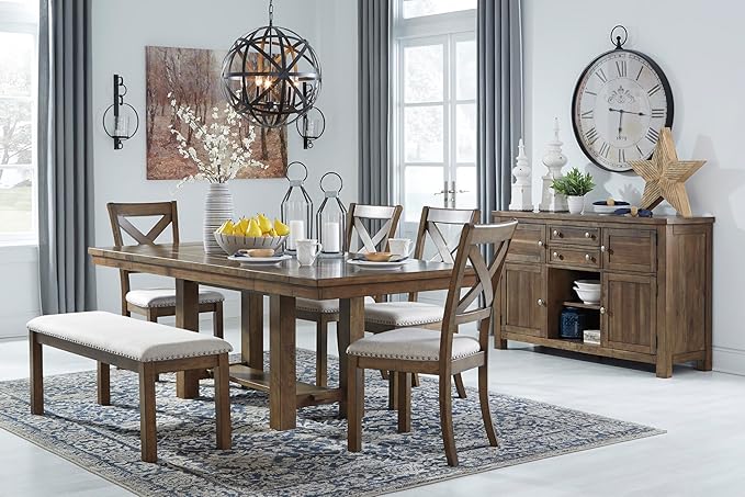Signature Design by Ashley Moriville Vintage Casual Dining Room Buffet or Server with 4 Cabinets & Center Display Shelf, 2 Drawers, Wood, 56" Wide, Brown