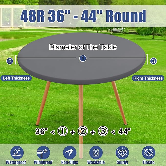 Round Spandex Tablecloth 2 Pack, Elastic Fitted Waterproof Tablecloths for 36"-44" Tables, Stretch Washable Picnic Table Cover for Camping, Dining, Indoor and Outdoor, Grey
