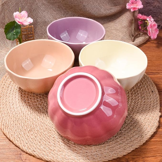 Ceramic Rice Bowl Set of 4 Porcelain Sushi Bowls for Sushi Sauce 4.72 Inch Assorted Colors Microwave Safe Smooth Glazed Finish Simple Design