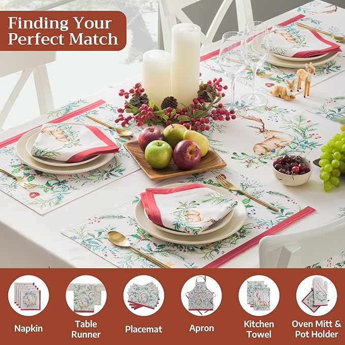 Maison d' Hermine Table Cloth Rectangle Table 100% Cotton 60 x 108 Inches Fall Tablecloth Reusable Everyday Use for Thanksgiving Christmas Decorations Dining Farmhouse Party (Holly Time)