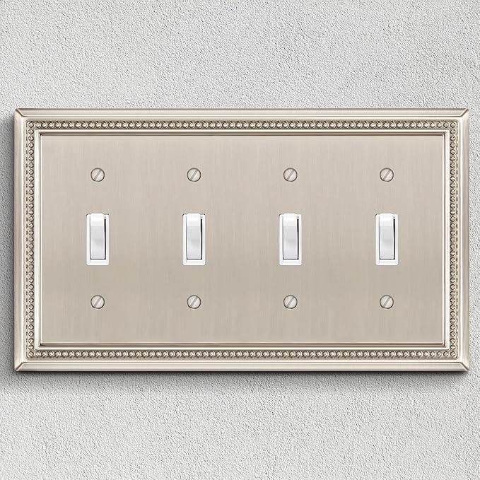Henne Bery Sunken Pearls Heavy Duty Decorative Wall Plate Switch Plate Outlet Cover (Quad Toggle, Satin Nickel)