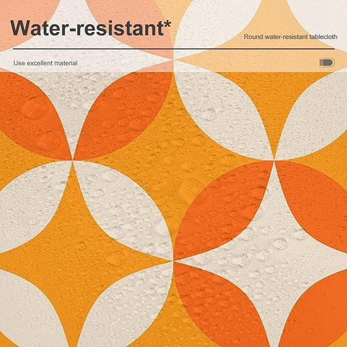 Retro Mid Century Round Tablecloth, Abstract Geometric Mid Century Colorful Pattern Print Tablecloth for Home Party Dining Room Kitchen Decor 60Inch(152cm)